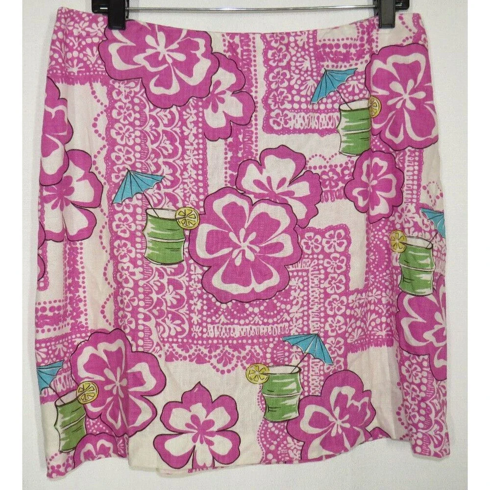 Dandy By Randi M. Linen Retro Floral Hawaiian Vacation Print Mini Skirt Size 10